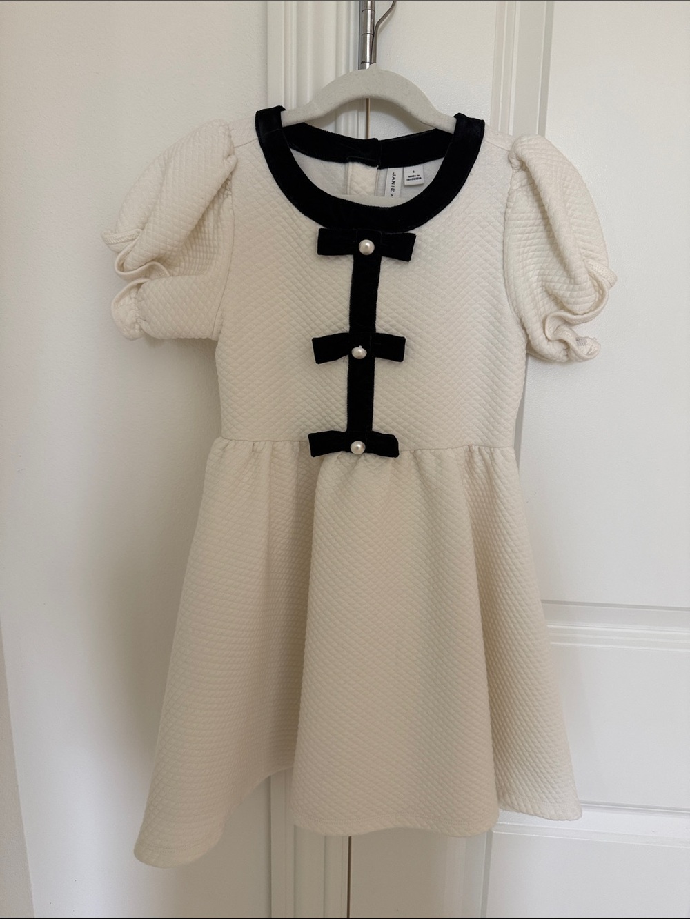 Janie and Jack Cream and Black Bow-Trim Girls' Dress
